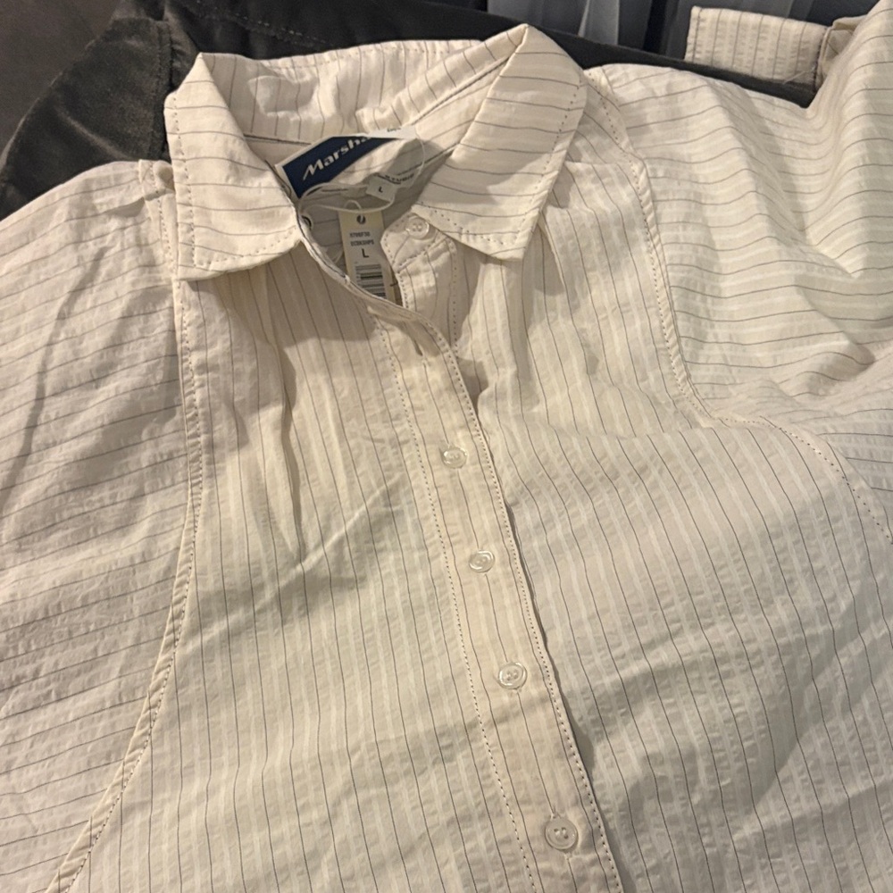 Max Studio Ivory Pinstripe Button Down Shirt